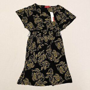 Elle Black Gold Floral Dress Womens Size XS Stretchy Party Dress
